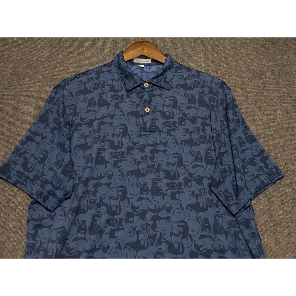 Peter millar polo shirt mens blue AOP medium golf stretch performance